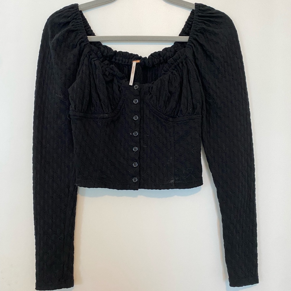 Free people black long sleeve top